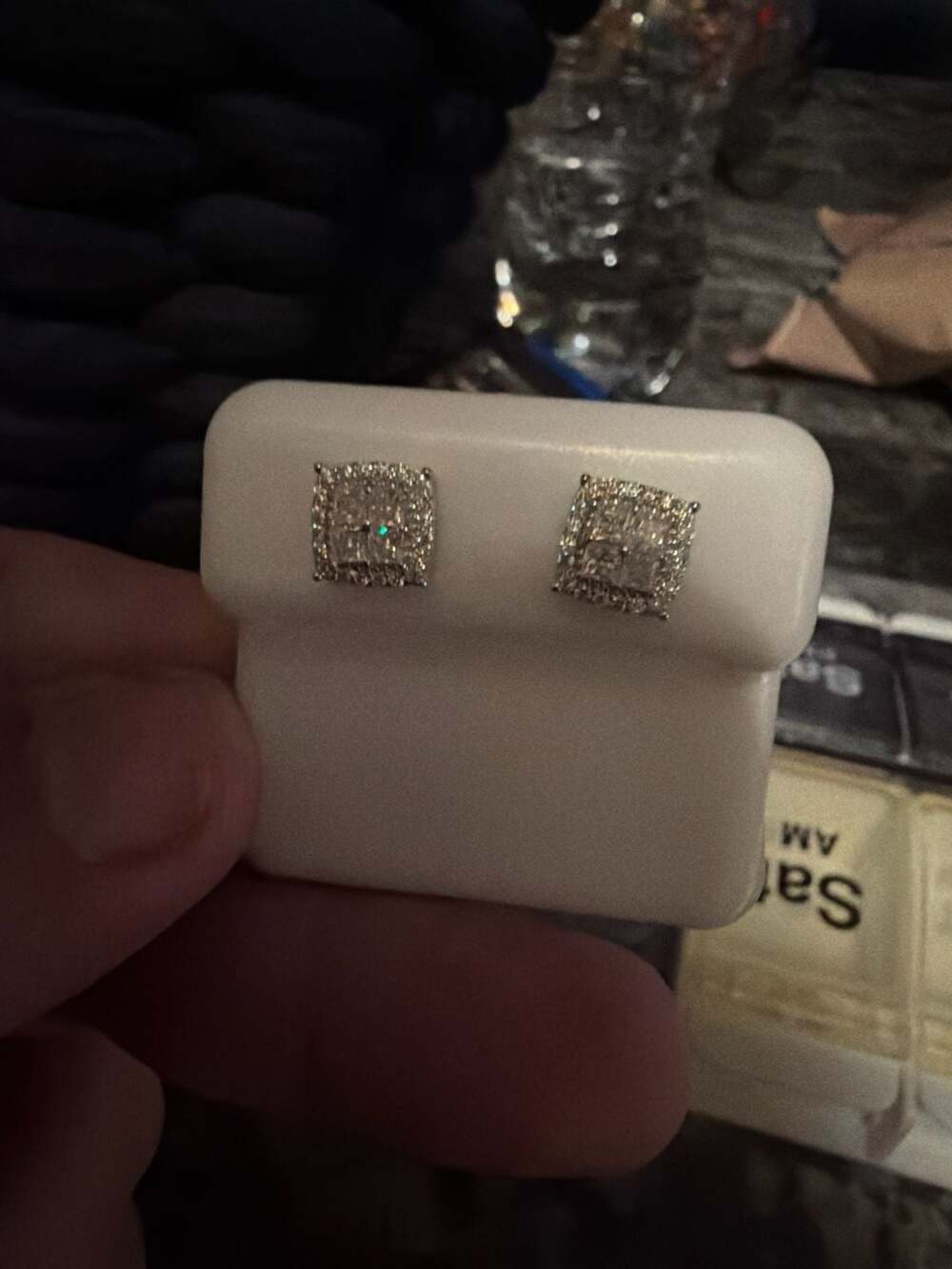 Princess Cut Quad moissanite Halo Stud Earrings